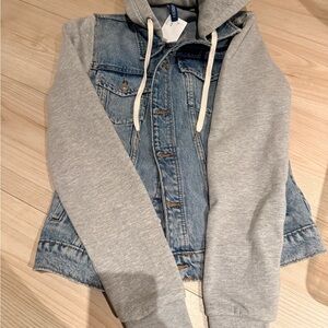 H&M Denim Jacket with Gray Sleeves & Hood